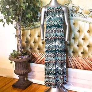 Brown Green Tan Sequin Zigzag Long Dress